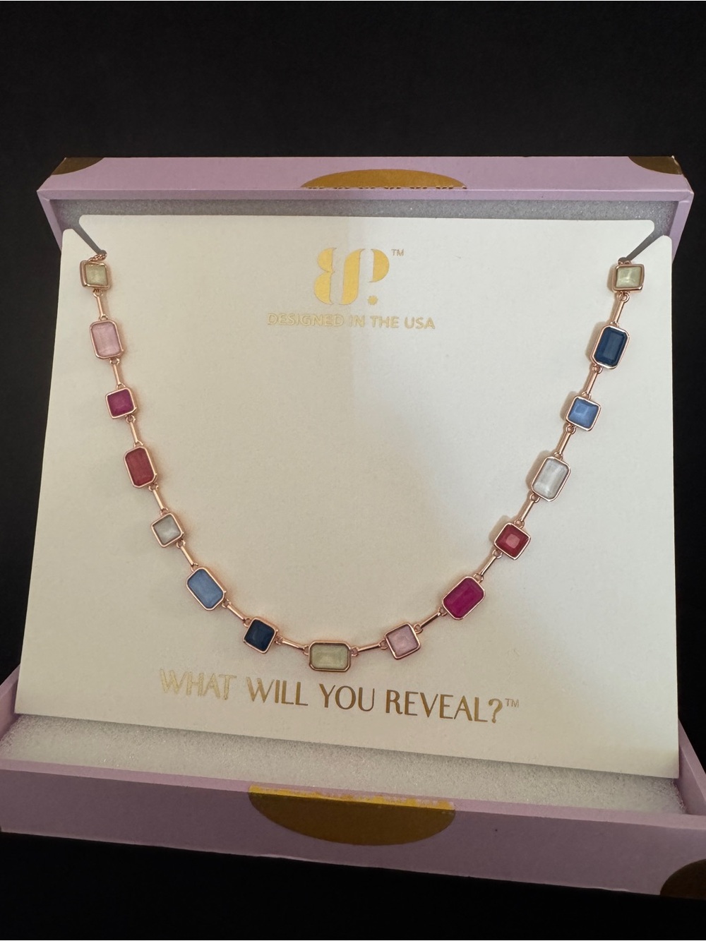 Unknown Brand Multicolor Gemstone Link Necklace - Rose Gold
